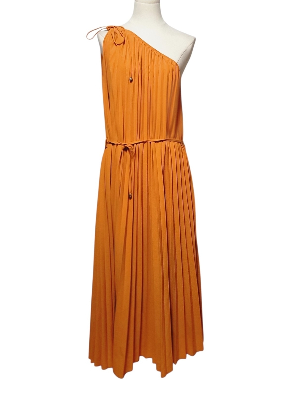 BTFBM - XL Orange One-Shoulder Pleated Midi Dress - Picture 10 of 12